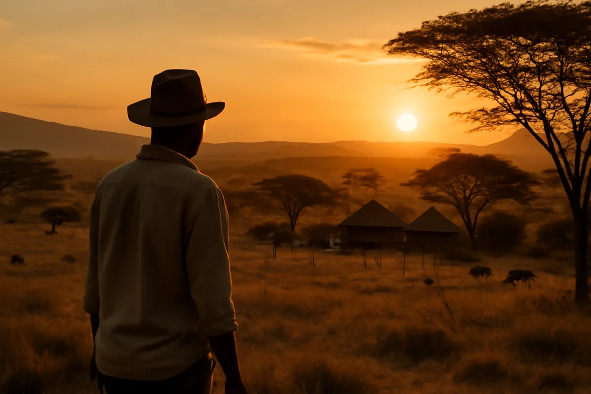 Laikipia : horizon habité et lodges discrets — Laikipia offre des panoramas plus intimistes, où plaines et collines se partagent l’espace avec ranchs et réserves privées. L’impression dominante est celle d’un espace habité et préservé, propice aux couchers de soleil longs