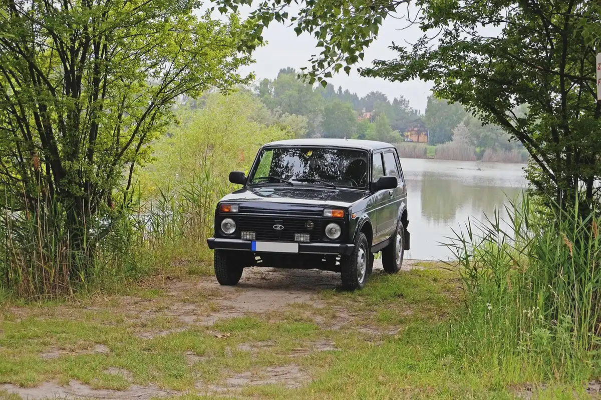 Jeep de safari sur une piste non touristique en Inde, paysage naturel autour