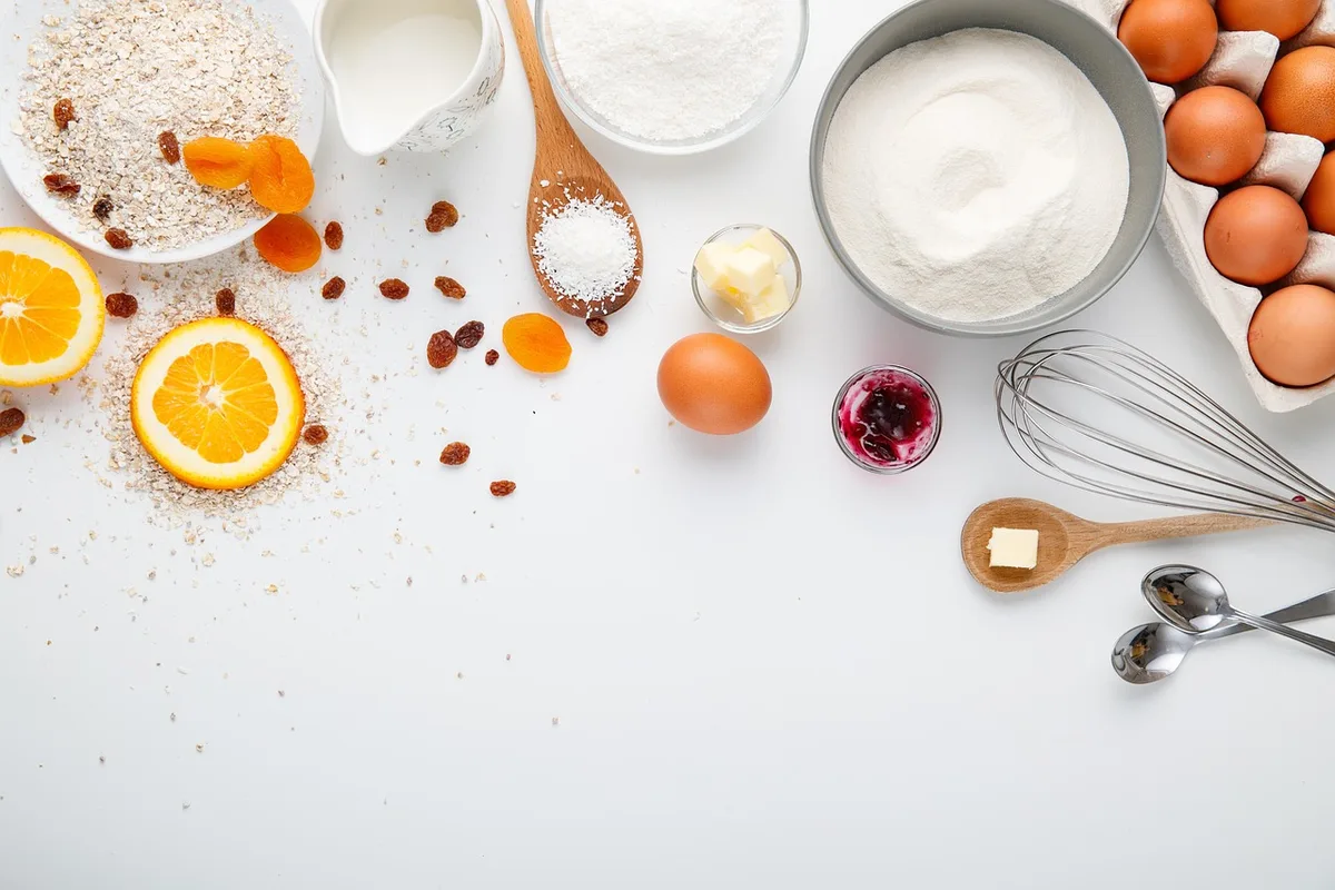 Cuisine d'un appartement avec table et ingrédients pour repas simple